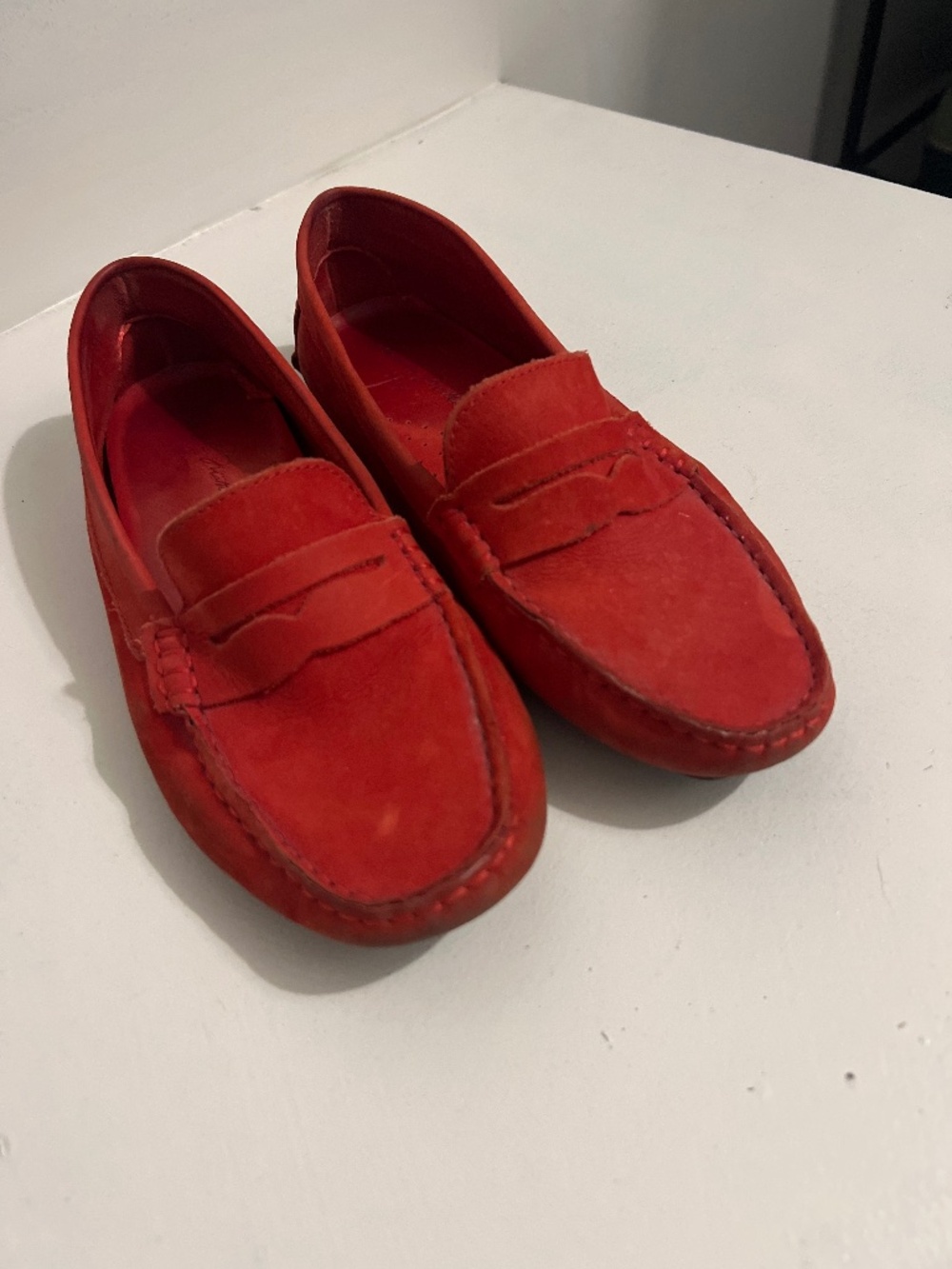Red suede driving loafer
